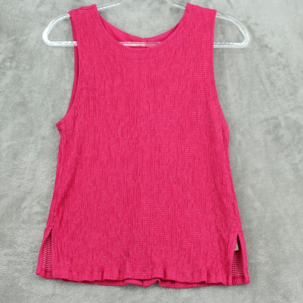 Anthropologie Top Womens Smocked Button Back Stretch Knit Pink Tank Casual